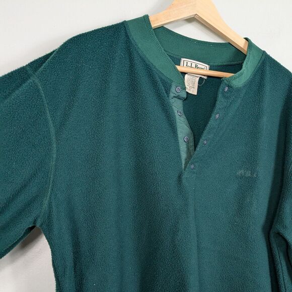 Vintage LL Bean Fleece Henley Shirts L  Blue Green Sweatshirts Qty 2 Snap 90s - Picture 2 of 10